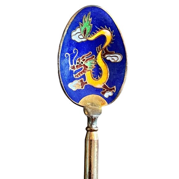 Vintage 1960s Cloisonné Enamel Decorative Spoons Set Of 5 Animal & Floral Design - Picture 7 of 8